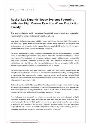 Rocket Lab Expands Space Systems Footprint with New High Volume Reaction Wheel Production Facility
