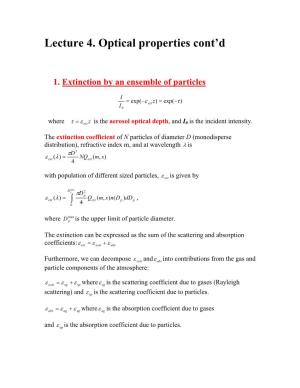 Lecture 4. Optical Properties Cont'd