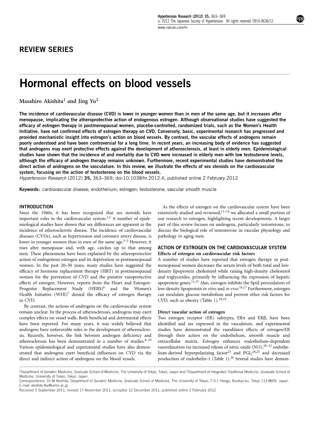 Hormonal Effects on Blood Vessels