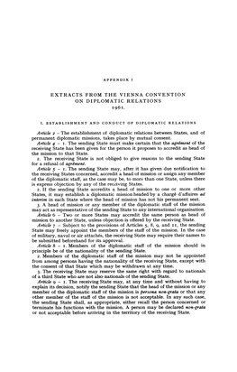 Extracts from the Vienna Convention on Diplomatic Relations 196 1