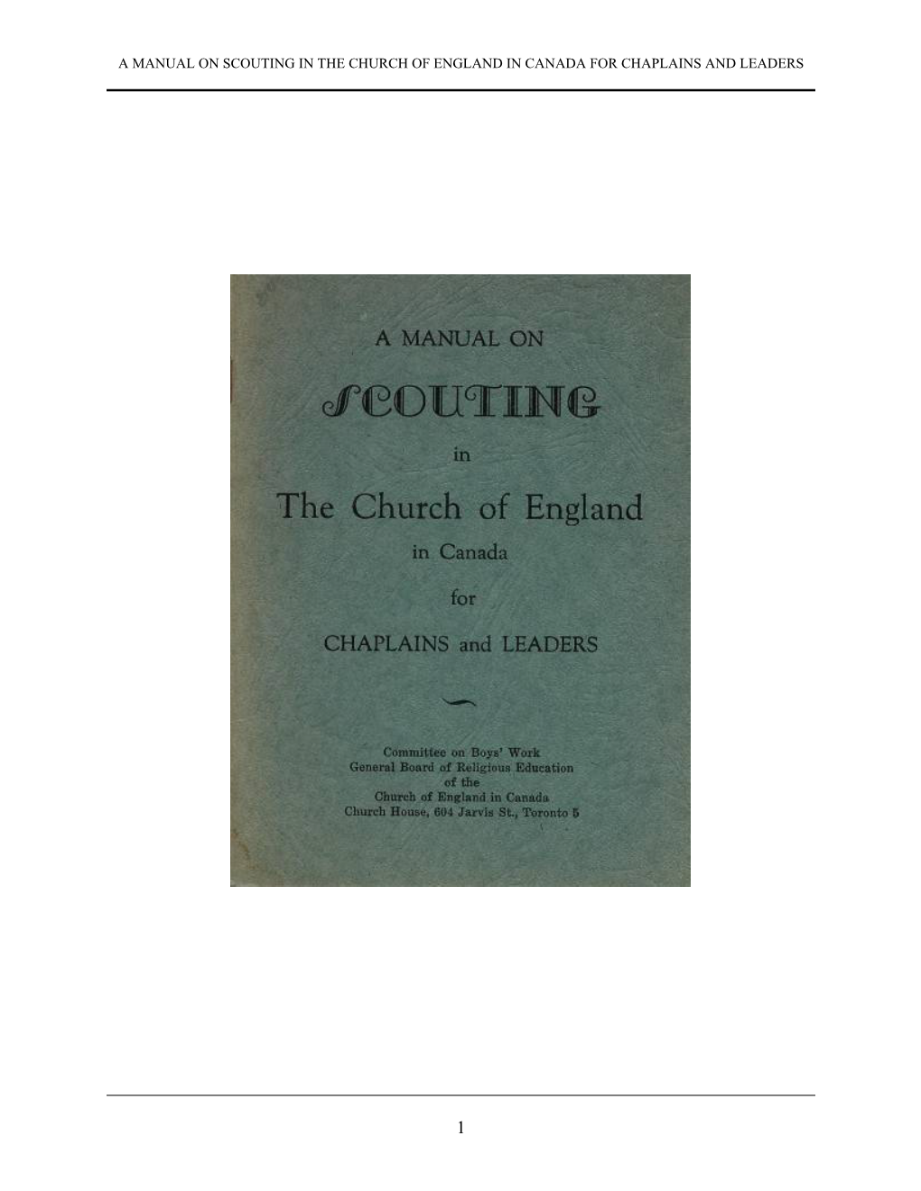 A Manual on Scouting in the Church of England in Canada for Chaplains and Leaders