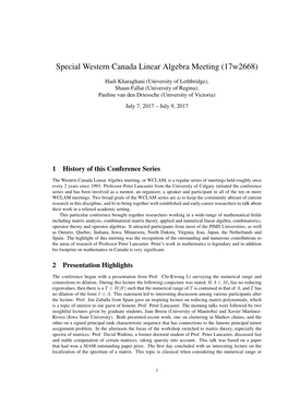 Special Western Canada Linear Algebra Meeting (17W2668)