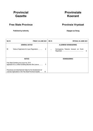 Provincial Gazette Provinsiale Koerant Free State Province Provinsie Vrystaat
