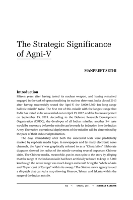 Strategic Significance of Agni V, by Manpreet Sethi