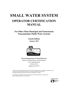 Small Water System Operator Certification Manual