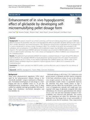 Enhancement of in Vivo Hypoglycemic Effect of Gliclazide by Developing