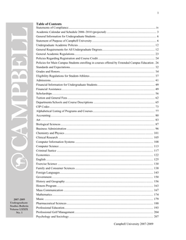 2007-2009 Undergraduate Bulletin | Campbell University