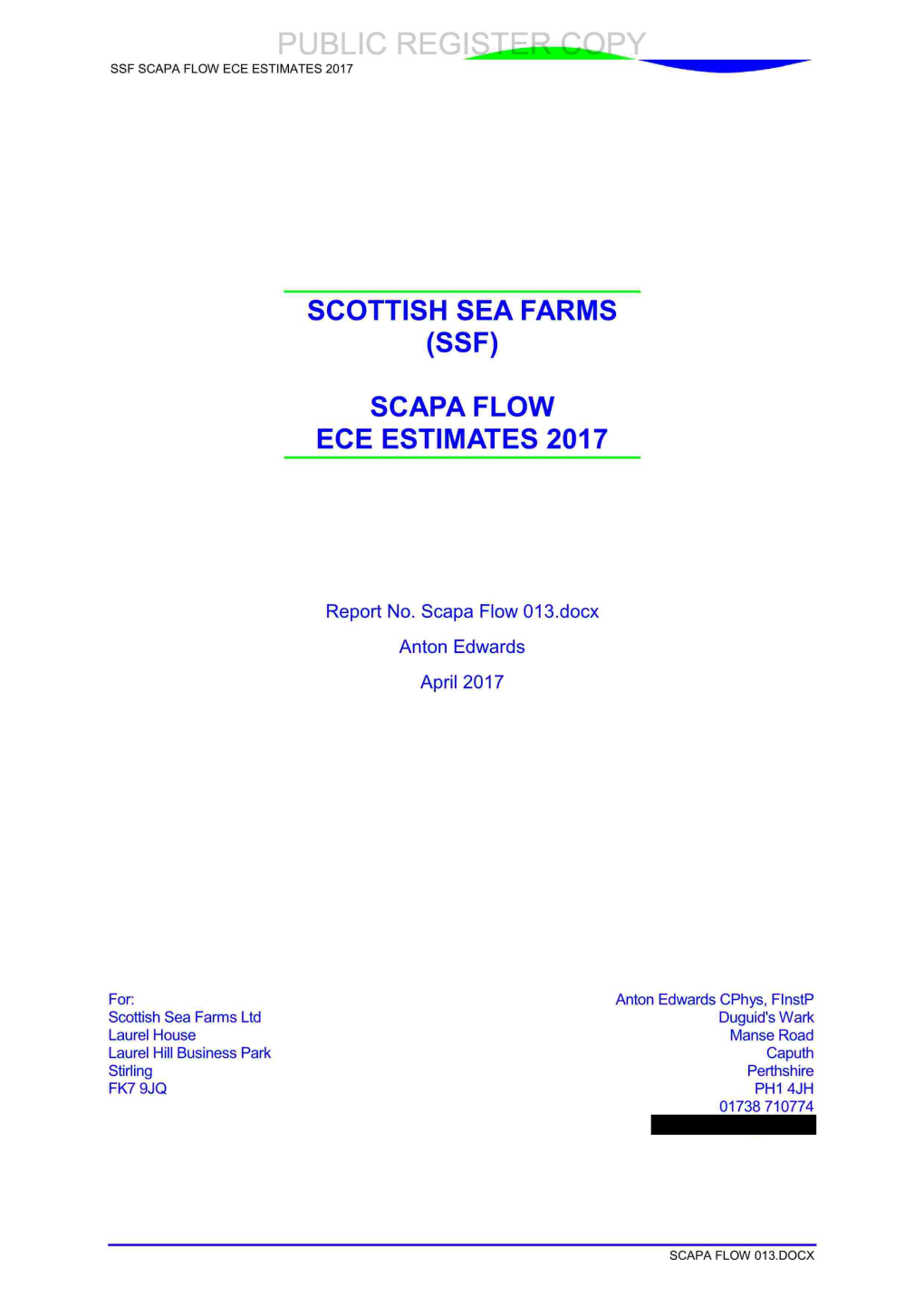 Scottish Sea Farms Ssf) Scapa Flow Ece Estimates 2017