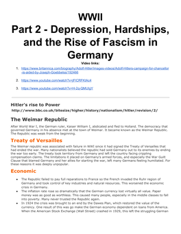 Part 2 - Depression, Hardships, and the Rise of Fascism In