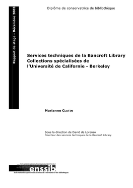 Berkeley Collections Spécialiséesde Services Techniquesdelabancroftlibrary