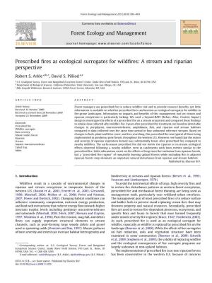 Prescribed Fires As Ecological Surrogates for Wildfires: a Stream