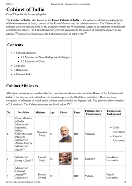 Cabinet of India - Wikipedia, the Free Encyclopedia Cabinet of India from Wikipedia, the Free Encyclopedia