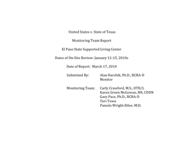 United States Vs. State of Texas Monitoring Report, El Paso State Supported Living Center, March 17, 2010