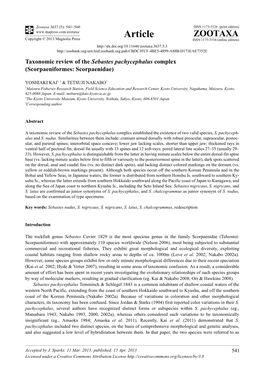 Taxonomic Review of the Sebastes Pachycephalus Complex (Scorpaeniformes: Scorpaenidae)