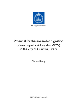 Potential for the Anaerobic Digestion of Municipal Solid Waste (MSW) in the City of Curitiba, Brazil
