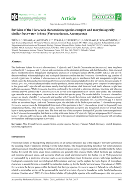 Revision of the Verrucaria Elaeomelaena Species Complex and Morphologically Similar Freshwater Lichens (Verrucariaceae, Ascomycota)