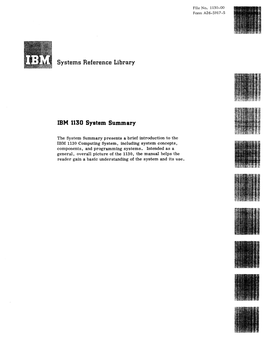 Systems Reference Library IBM 1130 System Summary