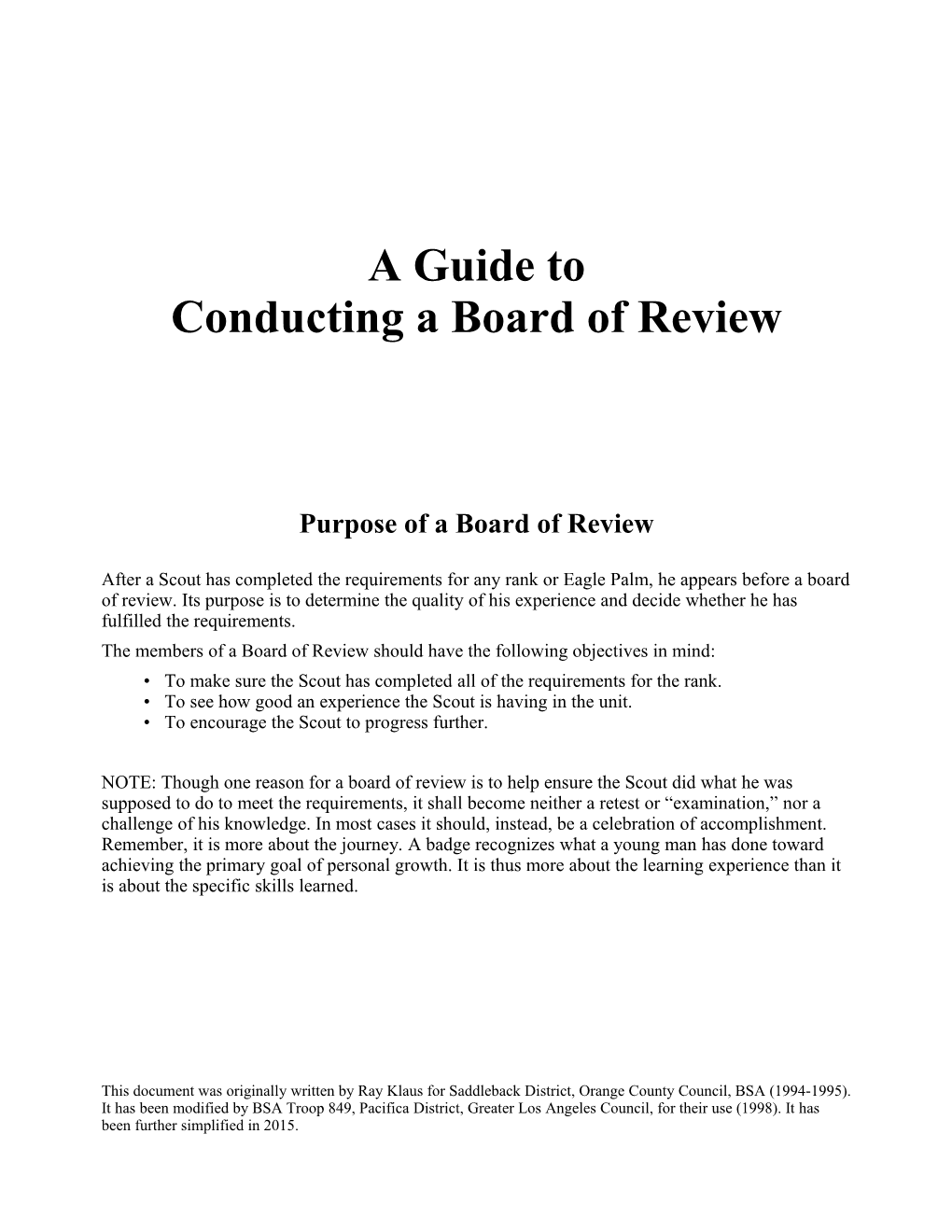 Conducting a Board of Review