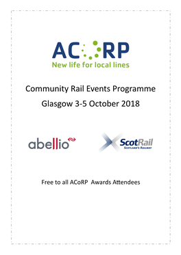 Community Rail Events Programme Glasgow 3-5 October 2018