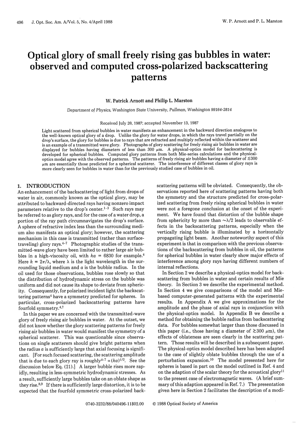 Optical Glory of Small Freely-Rising Gas Bubbles in Water: Observed and Computed Cross-Polarized Backscattering