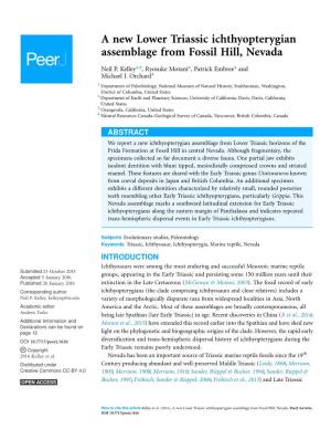 A New Lower Triassic Ichthyopterygian Assemblage from Fossil Hill, Nevada