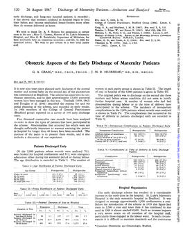 Obstetric Aspects of the Early Discharge of Maternity Patients