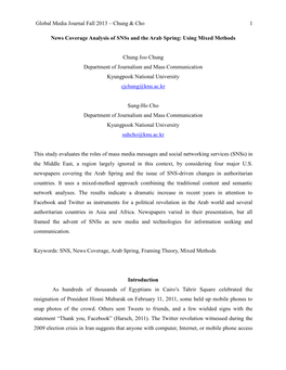 Chung & Cho 1 News Coverage Analysis of Snss and the Arab Spring