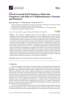 Chiral Cocrystal Solid Solutions, Molecular Complexes, and Salts of N-Triphenylacetyl-L-Tyrosine and Diamines