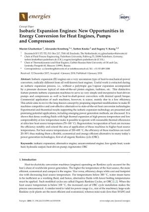 Isobaric Expansion Engines: New Opportunities in Energy Conversion for Heat Engines, Pumps and Compressors