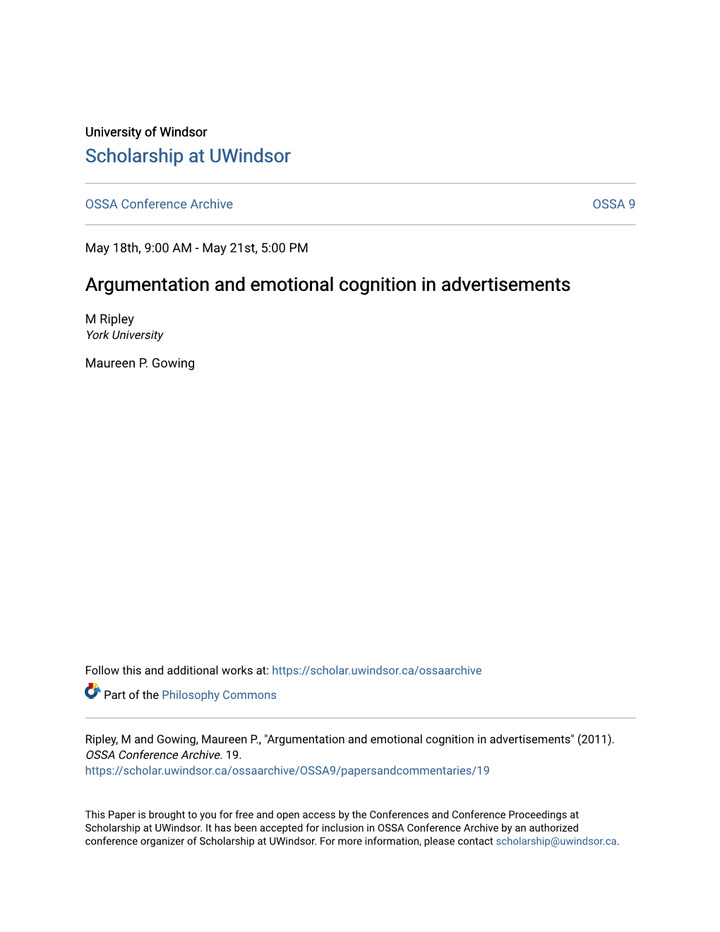 Argumentation and Emotional Cognition in Advertisements