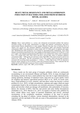 Heavy Metal Resistance and Metallothionein Induction in Bacteria Isolated from Seybouse River, Algeria