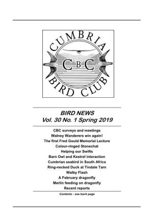 BIRD NEWS Vol. 30 No. 1 Spring 2019