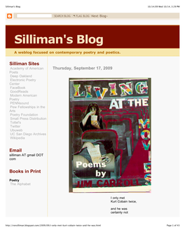 Silliman's Blog 10/14/09 Wed 10/14, 3:29 PM