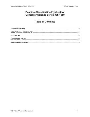 Position Classification Flysheet for Computer Science Series, GS-1550