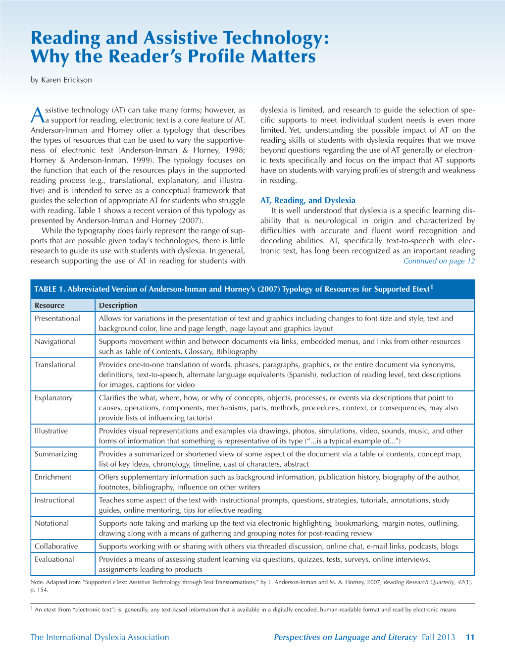 Reading and Assistive Technology: Why the Reader's Profile Matters