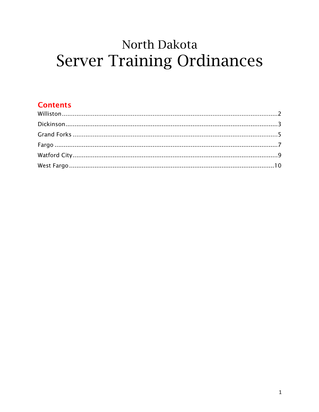 Server Training Ordinances