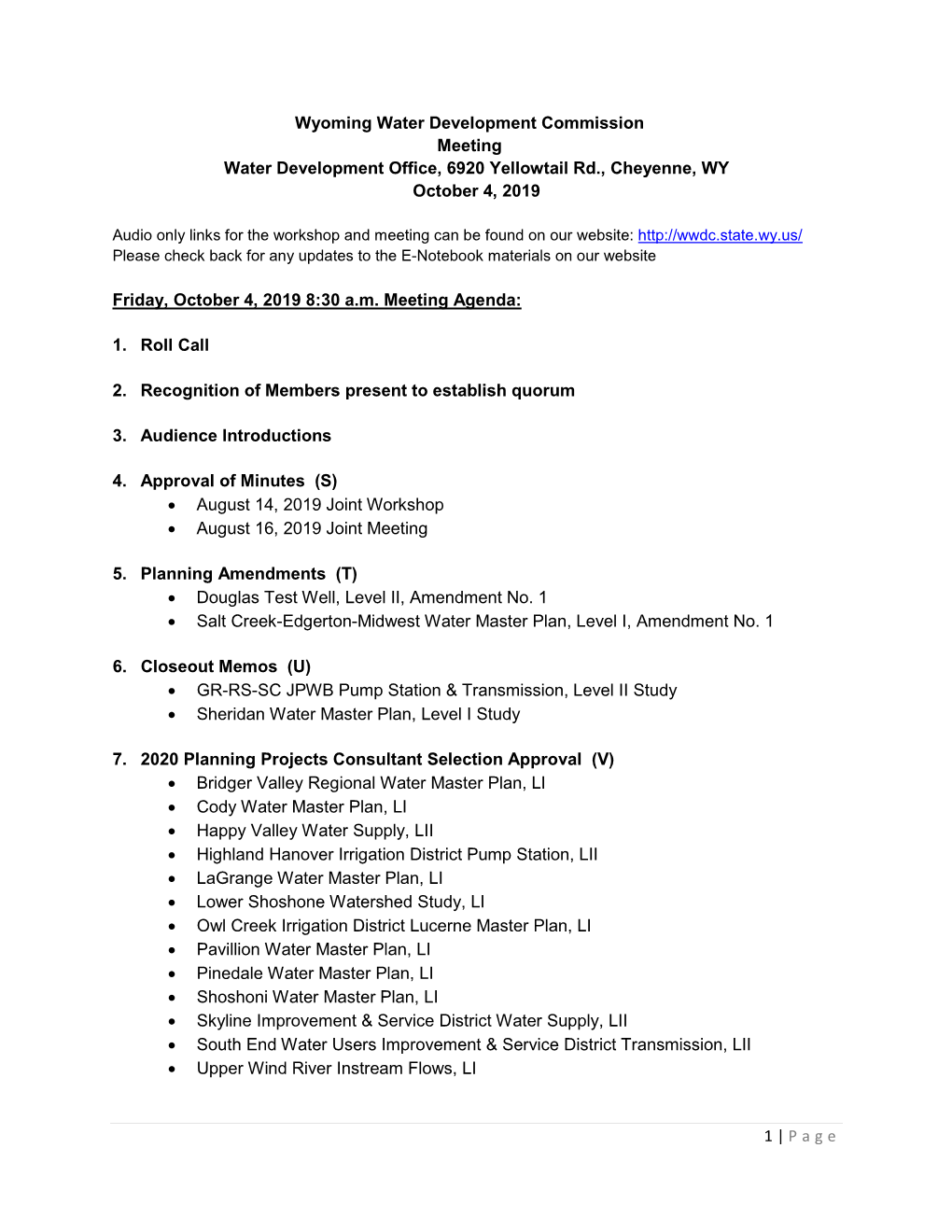 1 | Page Wyoming Water Development Commission Meeting