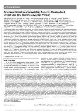 American Clinical Neurophysiology Society's Standardized Critical Care EEG Terminology: 2021 Version