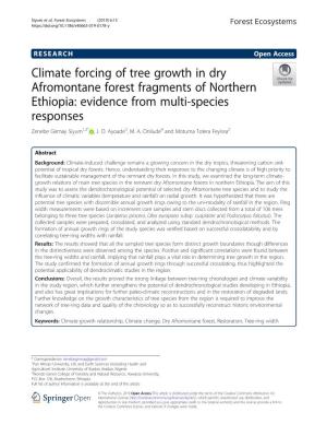 Climate Forcing of Tree Growth in Dry Afromontane Forest Fragments of Northern Ethiopia: Evidence from Multi-Species Responses Zenebe Girmay Siyum1,2* , J