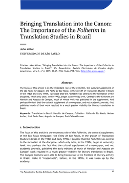 The Importance of the Folhetim in Translation Studies in Brazil