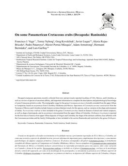 On Some Panamerican Cretaceous Crabs (Decapoda: Raninoida) 263 Boletín De La Sociedad Geológica Mexicana
