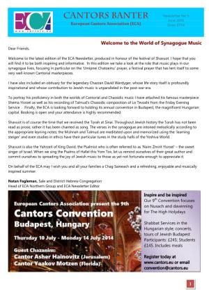 CANTORS BANTER Newsletter No 5 June 2014 European Cantors Association (ECA) Sivan 5774