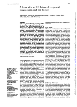 A Fetus with an X;1 Balanced Reciprocal Translocation and Eye