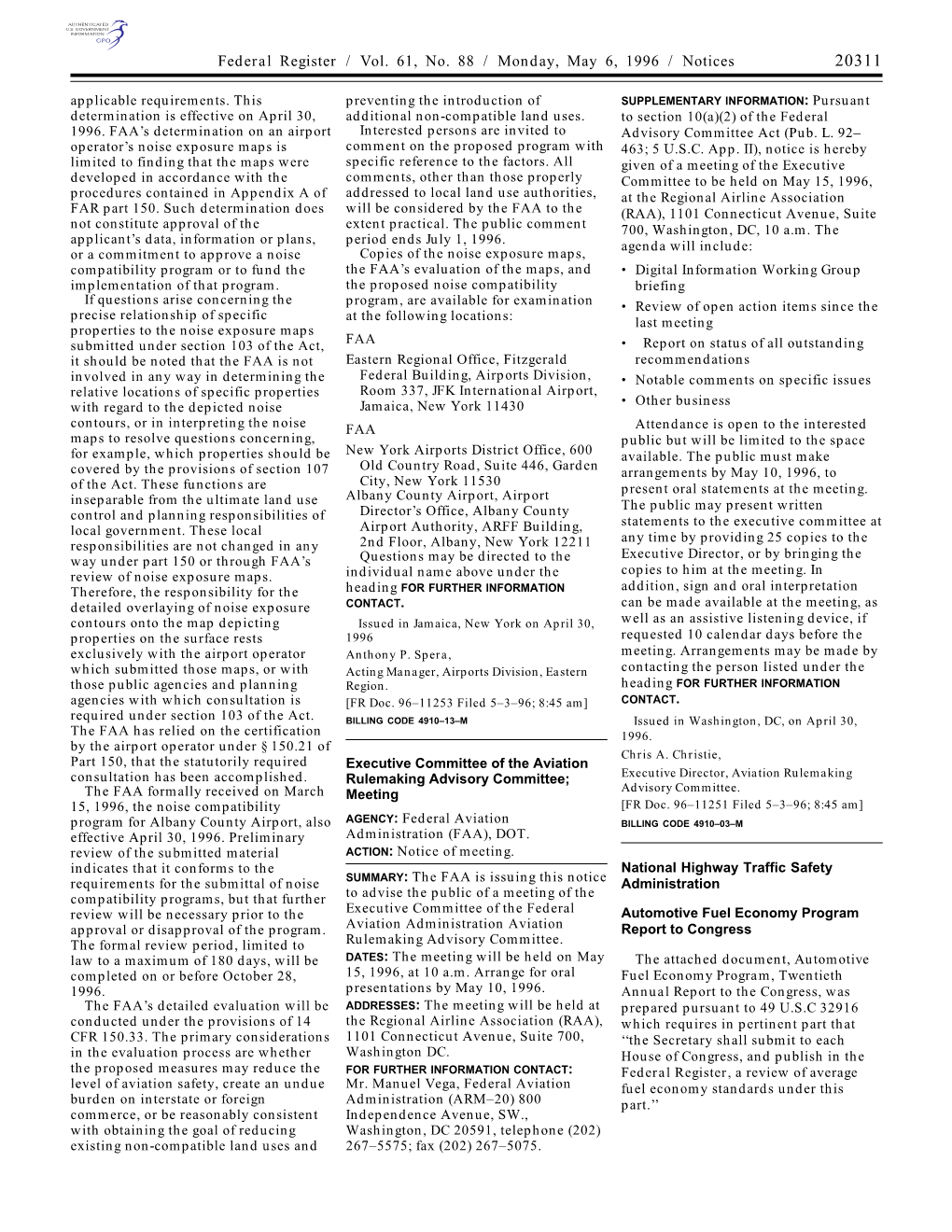 Federal Register / Vol. 61, No. 88 / Monday, May 6, 1996 / Notices 20311 Applicable Requirements