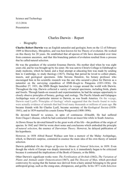 Charles Darwin – Report