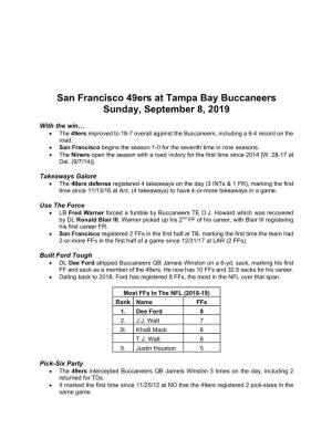 San Francisco 49Ers at Tampa Bay Buccaneers Sunday, September 8, 2019