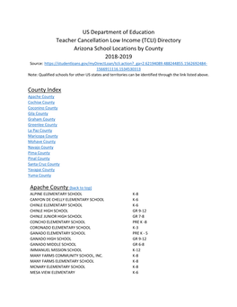 (TCLI) Directory Arizona School Locations by County 2018-2019
