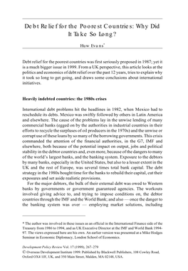 Debt Relief for the Poorest Countries: Why Did It Take So Long?