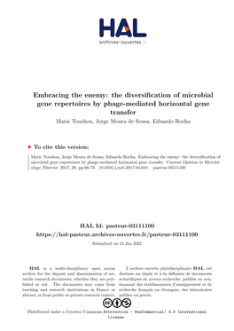 The Diversification of Microbial Gene Repertoires by Phage-Mediated Horizontal Gene Transfer Marie Touchon, Jorge Moura De Sousa, Eduardo Rocha