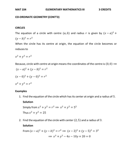 Mat 104 Elementary Mathematics Iii 3 Credits Co